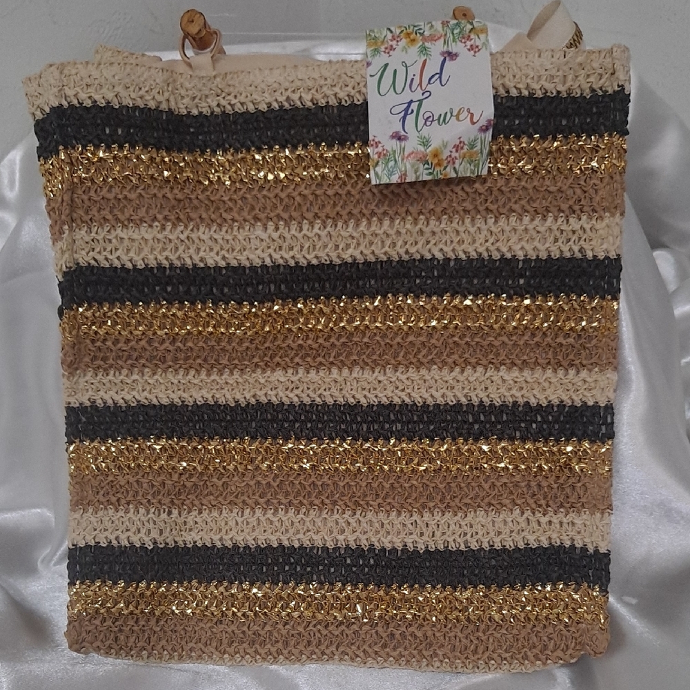 NEW By Wildflowers Vibrant Woven Tote with Gold Highlights